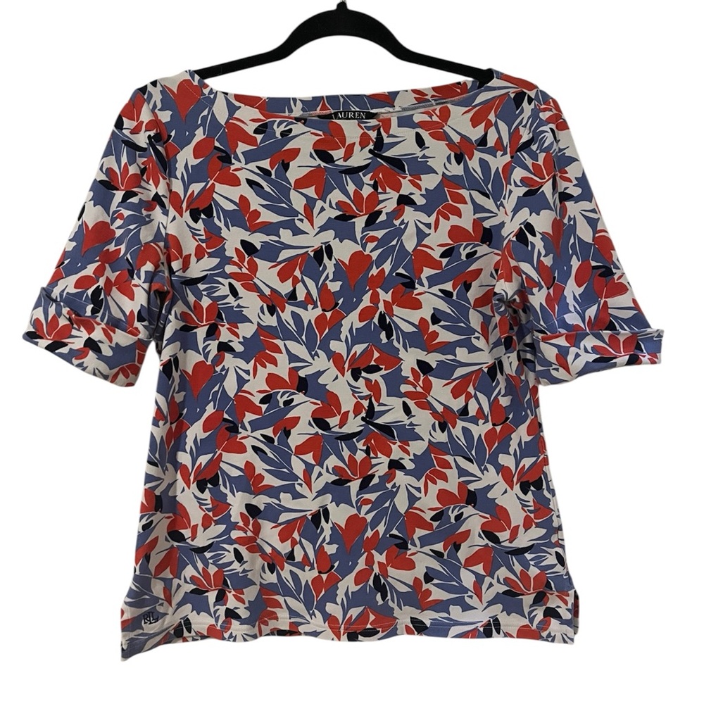 Ralph Lauren Red and Blue boatneck, 3/4 sleeves Blouse Size Petite Large